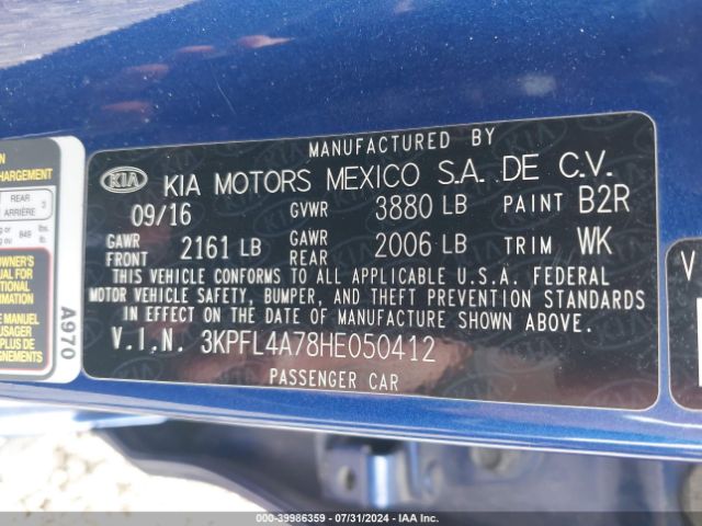 3KPFL4A78HE050412 KIA FORTE S