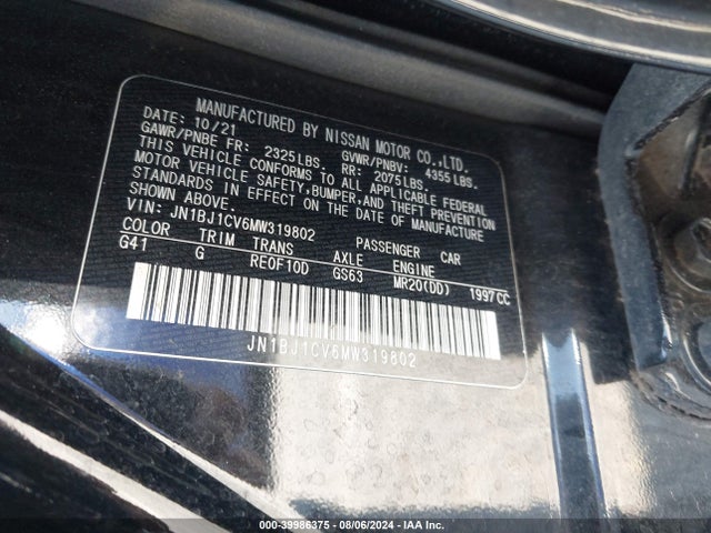 JN1BJ1CV6MW319802 Nissan Rogue Sport Sl Fwd Xtronic Cvt