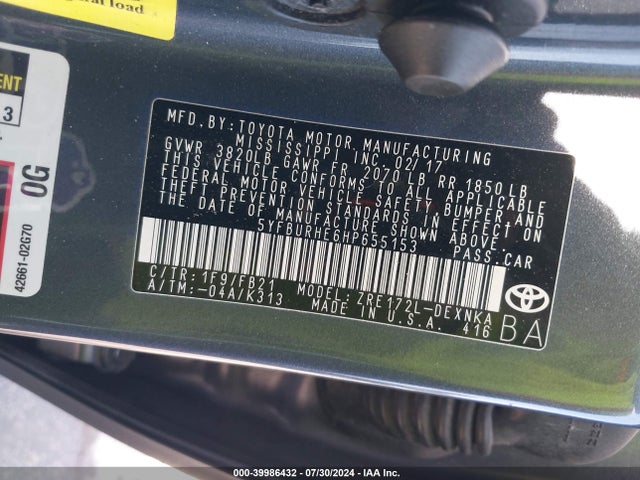 Toyota COROLLA LE 2017 5YFBURHE6HP655153 Image 9