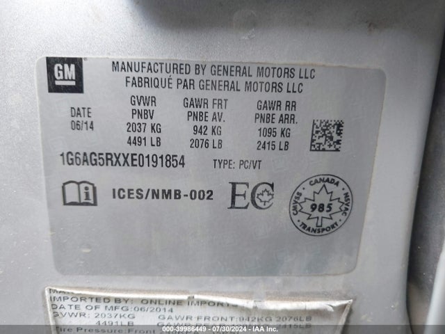 1G6AG5RXXE0191854 Cadillac Ats Standard
