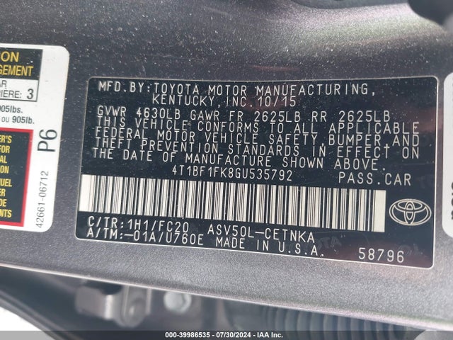 Toyota CAMRY LE 2016 4T1BF1FK8GU535792 Image 9