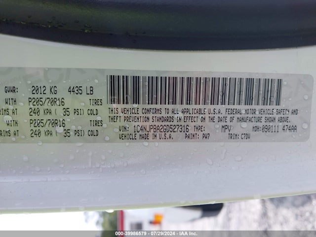 1C4NJPBA2GD527316 Jeep Patriot Sport