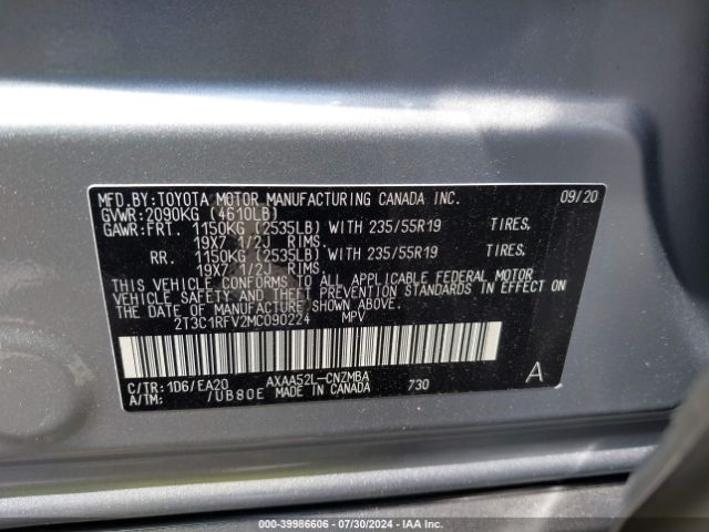 2T3C1RFV2MC090224 Toyota Rav4 Xle Premium