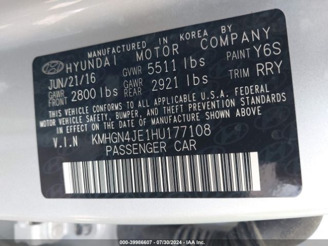 KMHGN4JE1HU177108 Genesis G80 3.8