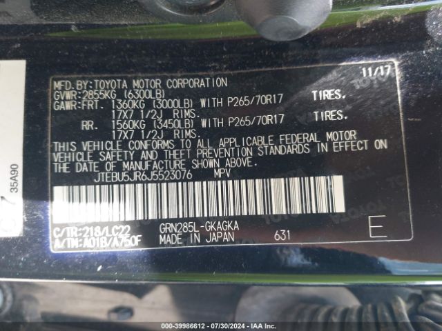 JTEBU5JR6J5523076 Toyota 4runner Trd Off Road Premium