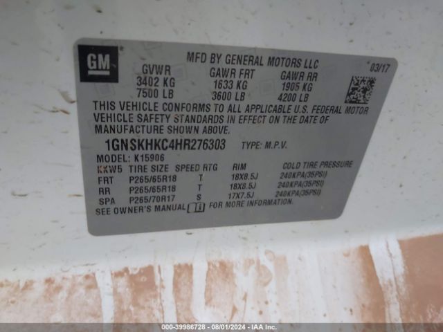 1GNSKHKC4HR276303 Chevrolet Suburban Lt