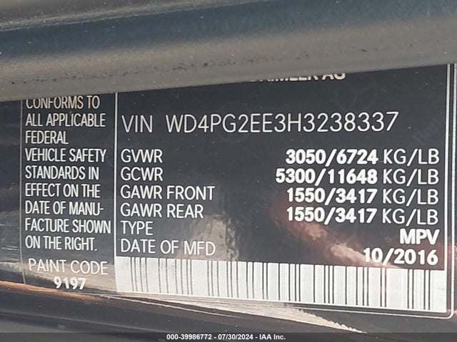 WD4PG2EE3H3238337 Mercedes-Benz Metris