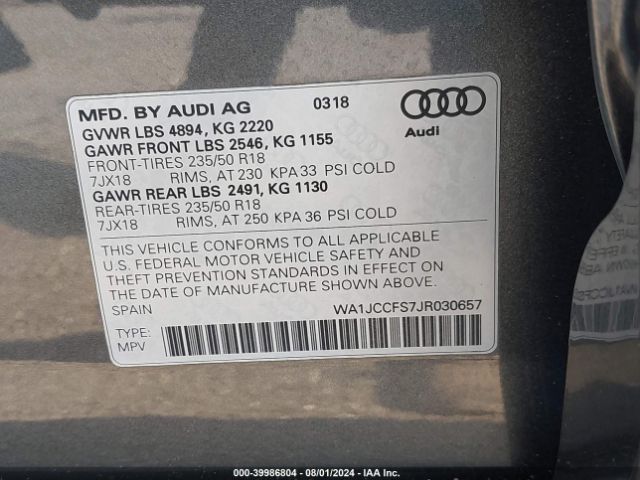 WA1JCCFS7JR030657 Audi Q3 2.0t Premium/2.0t Sport Premium