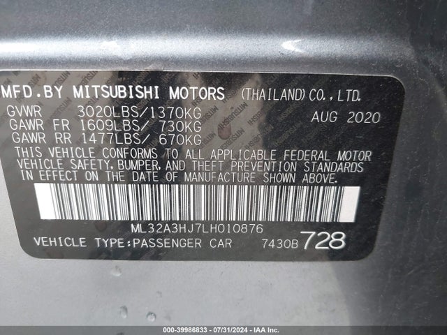 2020 MITSUBISHI MIRAGE ML32A3HJ7LH010876 Photo 8