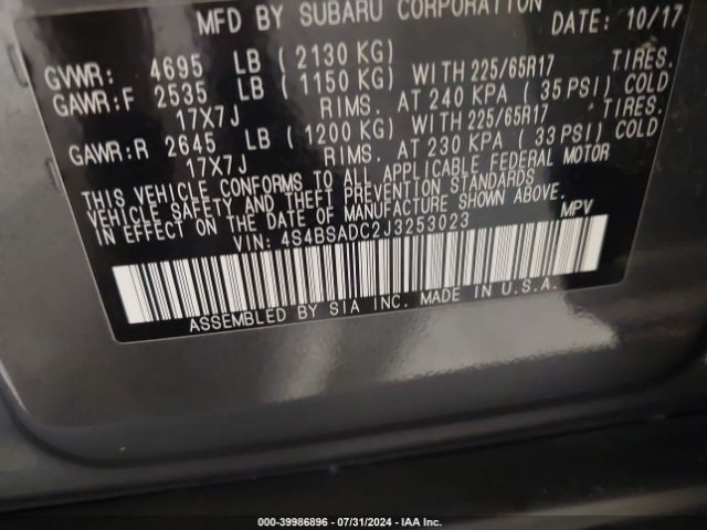 4S4BSADC2J3253023 Subaru Outback 2.5i Premium
