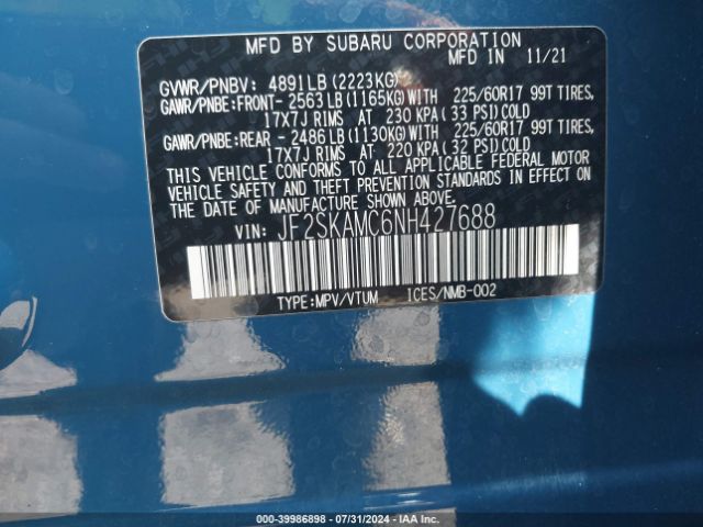 JF2SKAMC6NH427688 Subaru Forester Wilderness