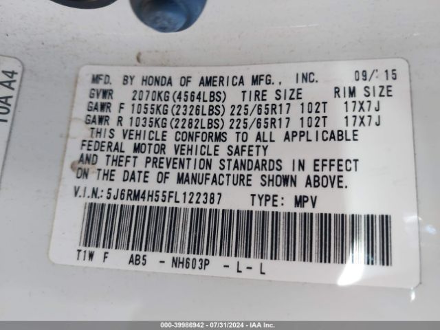5J6RM4H55FL122387 Honda CR-V EX