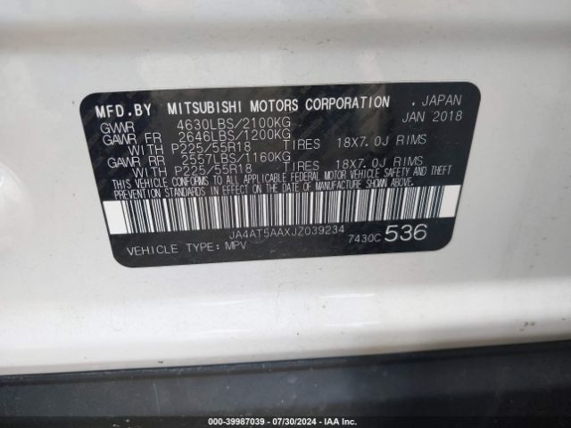 JA4AT5AAXJZ039234 Mitsubishi Eclipse Cross Se
