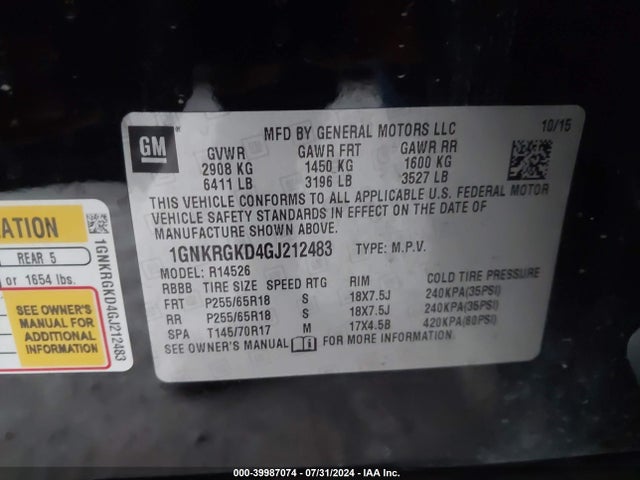 1GNKRGKD4GJ212483 Chevrolet Traverse 1lt