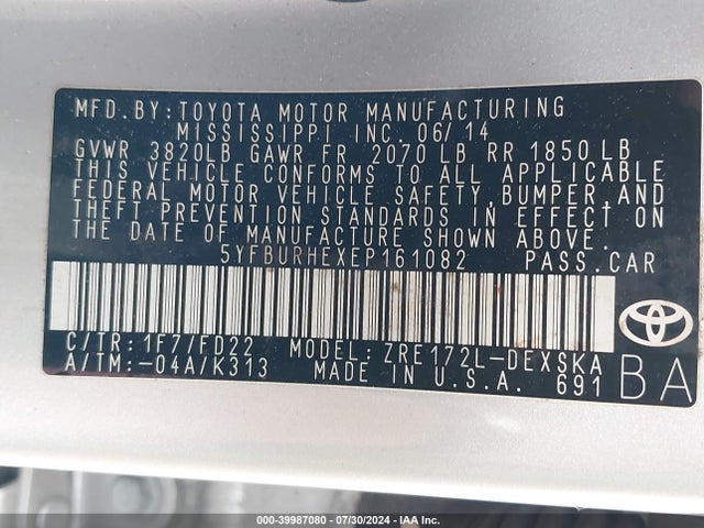 Toyota Corolla S Plus 2014 5YFBURHEXEP161082 Image 9
