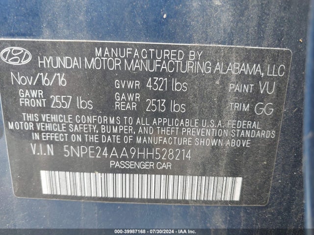Hyundai SONATA ECO 2017 5NPE24AA9HH528214 Image 9