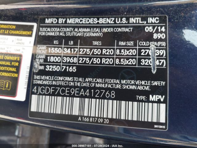 4JGDF7CE9EA412768 Mercedes-Benz Gl 450 4matic
