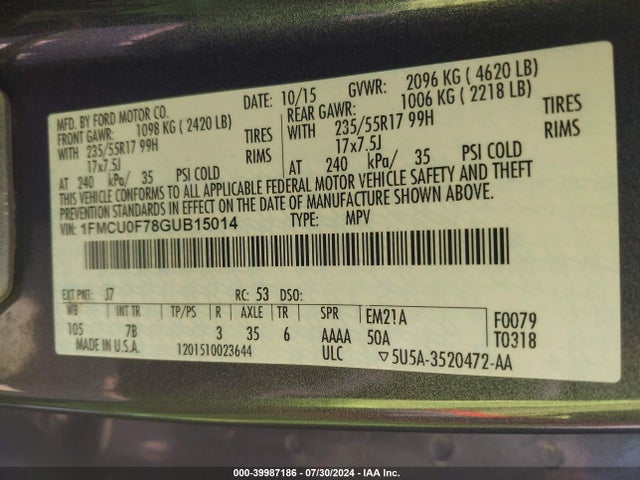 1FMCU0F78GUB15014 Ford ESCAPE S