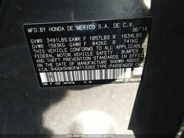 3HGGK5H80FM713262 Honda Fit Ex/ex-l