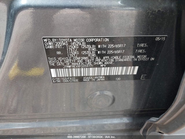 Toyota Rav4 Xle 2015 JTMWFREVXFD059771 Image 9