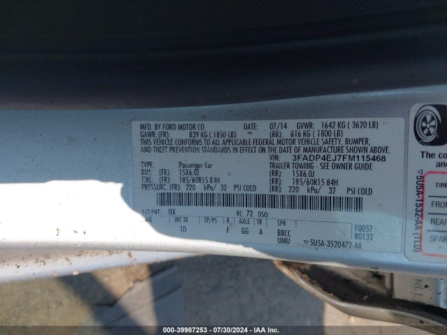 Ford FIESTA SE 2015 3FADP4EJ7FM115468 Image 9