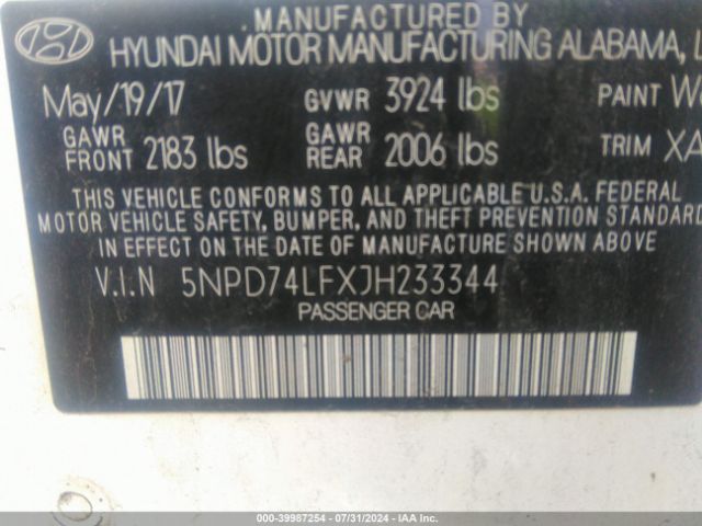 5NPD74LFXJH233344 Hyundai ELANTRA SE