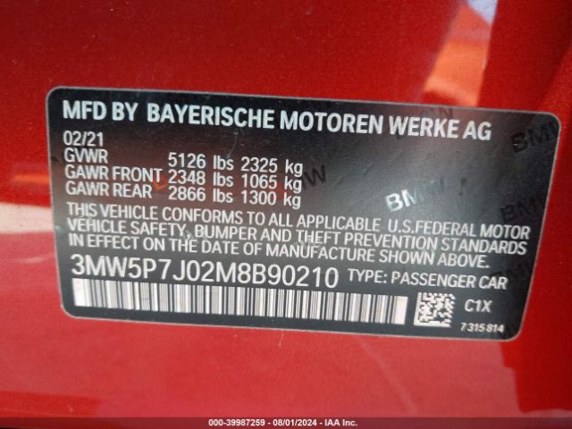 3MW5P7J02M8B90210 BMW 3 Series 330e