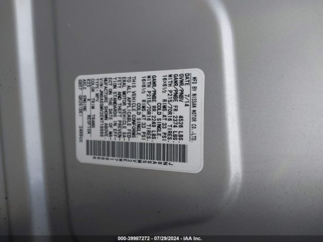 JN8AS5MV2EW718868 Nissan Rogue Select S