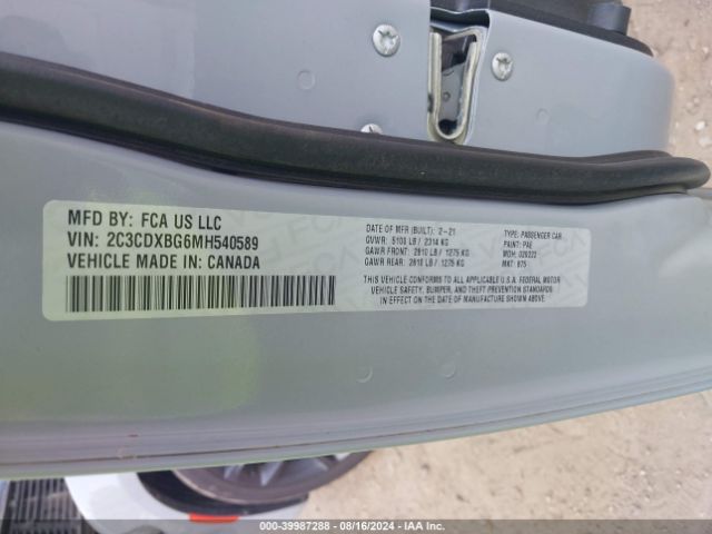 2C3CDXBG6MH540589 Dodge Charger Sxt Rwd