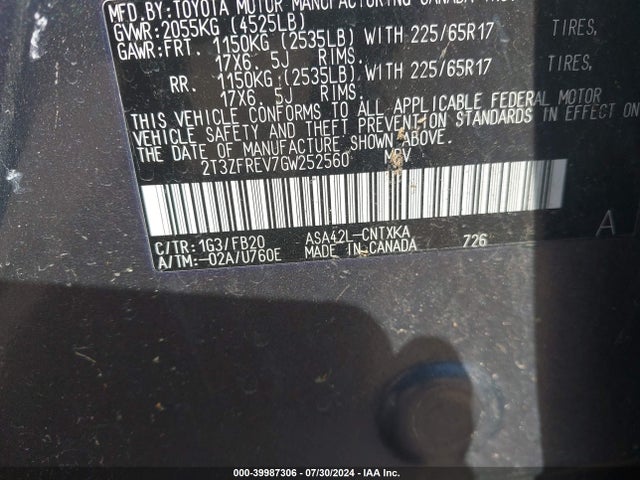 Toyota RAV4 LE 2016 2T3ZFREV7GW252560 Image 9