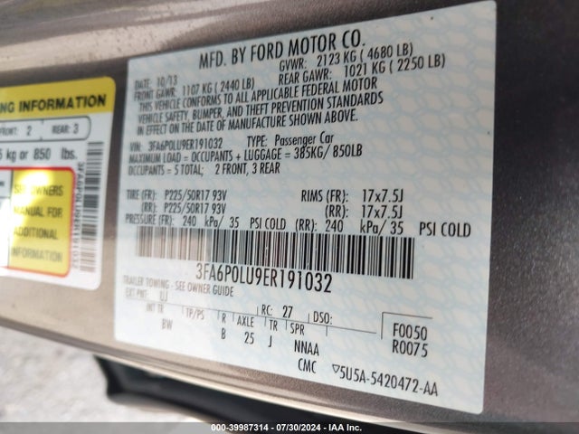 Ford Fusion Hybrid Se 2014 3FA6P0LU9ER191032 Image 9