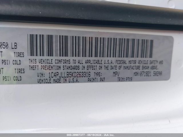 1C4PJLLB5KD263316 Jeep Cherokee Latitude Plus Fwd