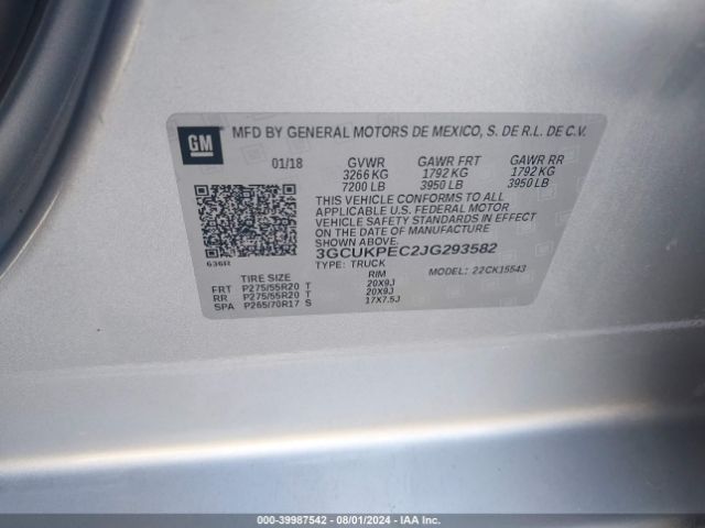 3GCUKPEC2JG293582 Chevrolet Silverado 1500 Custom