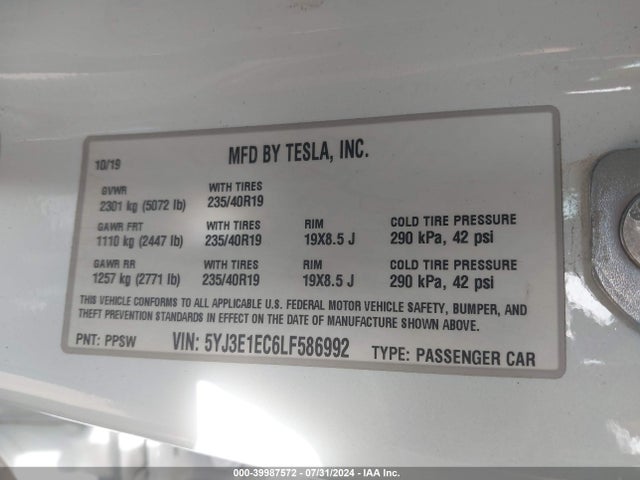 2020 TESLA MODEL 3 5YJ3E1EC6LF586992 Photo 8
