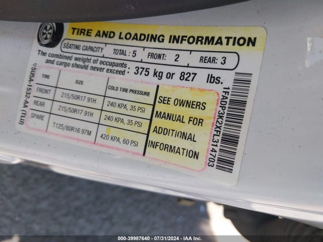 Ford FOCUS SE 2015 1FADP3K2XFL314703 Image 9