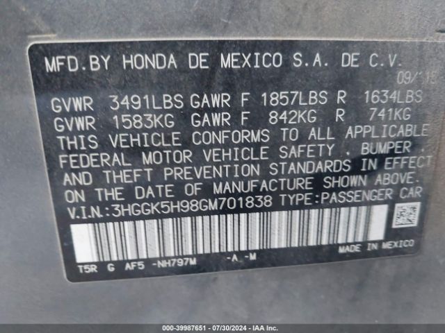 3HGGK5H98GM701838 Honda Fit Ex-l