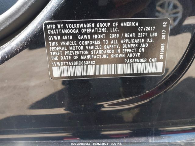 1VWDT7A33HC083862 Volkswagen Passat 1.8t R-line