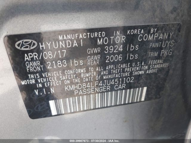 KMHD84LF4JU451102 Hyundai ELANTRA SEL