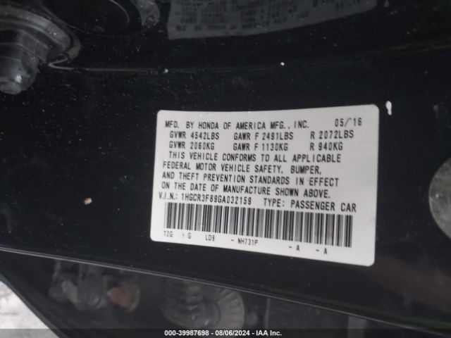 1HGCR3F89GA032159 Honda Accord Ex-l V-6