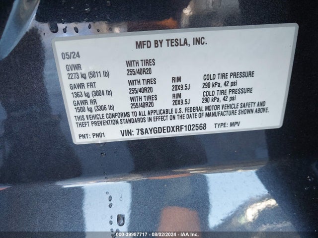 2024 TESLA MODEL Y 7SAYGDEDXRF102568 Photo 8