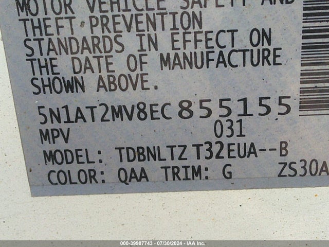 Nissan ROGUE SV 2014 5N1AT2MV8EC855155 Image 9