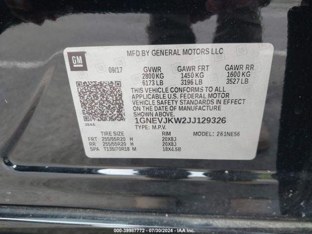 1GNEVJKW2JJ129326 Chevrolet Traverse Premier