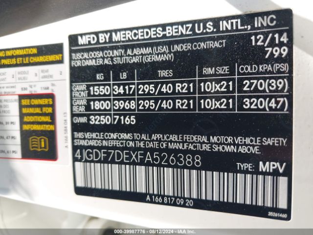 4JGDF7DEXFA526388 Mercedes-Benz Gl 550 4matic