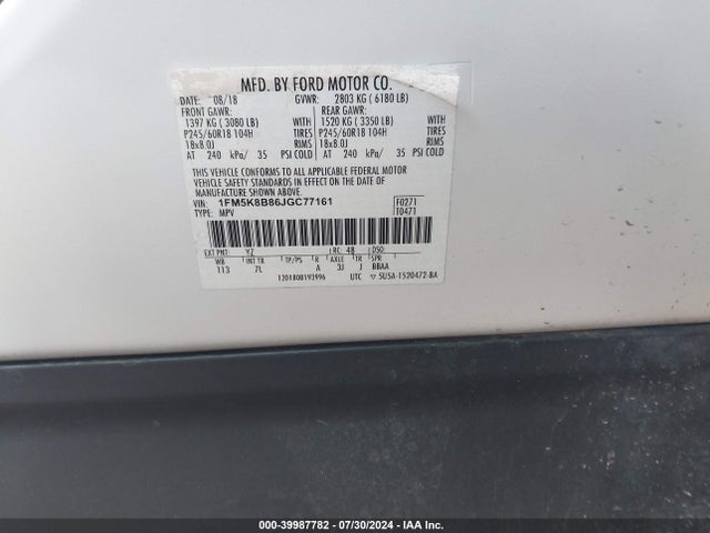 Ford Explorer 2018 1FM5K8B86JGC77161 Image 9
