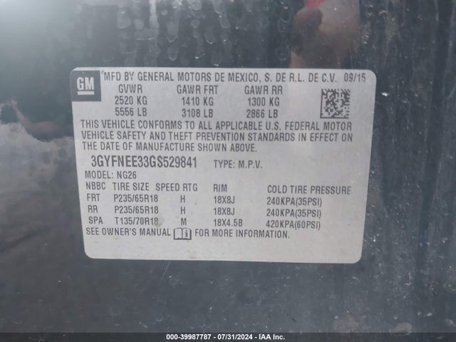 3GYFNEE33GS529841 Cadillac Srx Luxury Collection