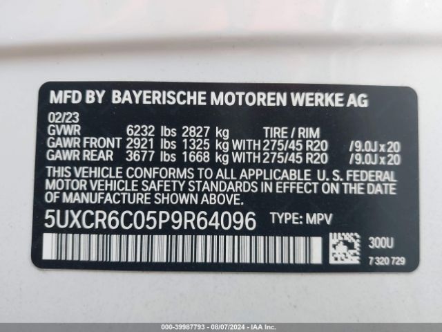 5UXCR6C05P9R64096 BMW X5 Xdrive40i