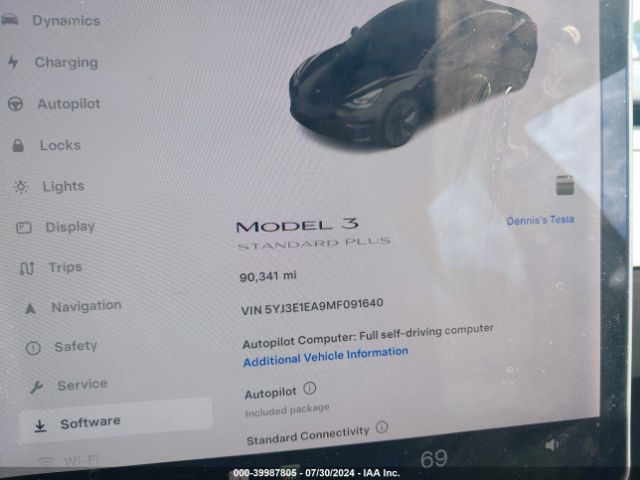 5YJ3E1EA9MF091640 Tesla Model 3 Standard Range Plus Rear-wheel Drive