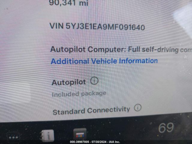 5YJ3E1EA9MF091640 Tesla Model 3 Standard Range Plus Rear-wheel Drive