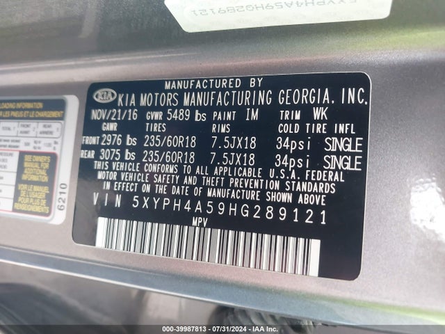 KIA Sorento 3.3l Ex 2017 5XYPH4A59HG289121 Image 9
