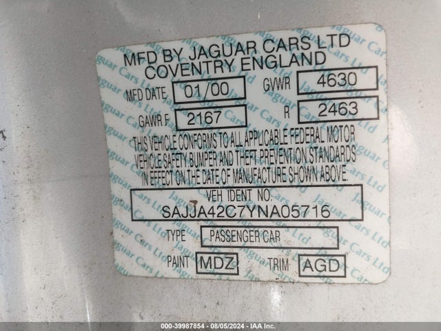 2000 JAGUAR XK8 SAJJA42C7YNA05716 Photo 8
